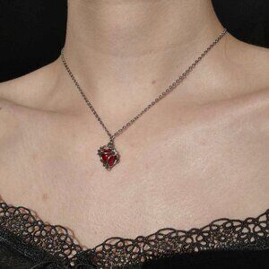 Vintage red and silver goth necklace with a small silver chain